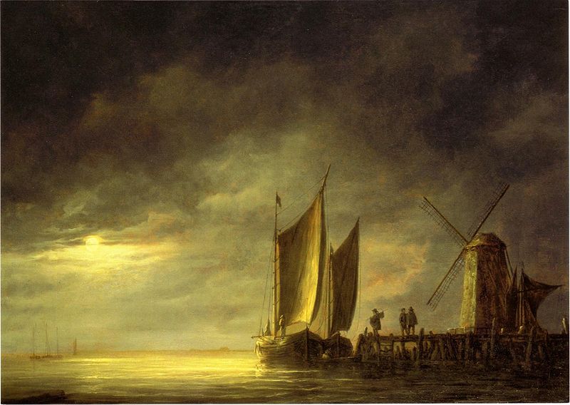 Aelbert Cuyp Fishing boats by moonlight.